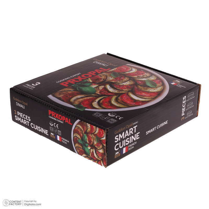 مجموعه 3 عددی ظرف سرو و پذیرایی آرکوپال گلدن اوپال مدل Diwali Smart با طراحی دایره‌ای، مقاوم در برابر حرارت و شوک دمایی، قابل استفاده در مایکروویو و شست‌وشو با ماشین ظرفشویی