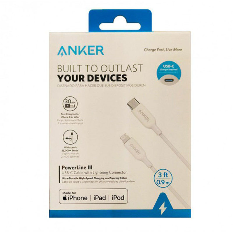 کابل تبدیل  USB-C به لایتنینگ انکر مدل A8832 طول 0.9 متر