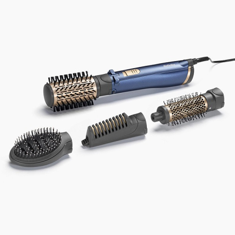 سشوار برس‌دار چرخشی 1000 وات بابیلیس مدل Style pro 1000، موتور DC، وزن 280 گرم، المنت سرامیک، دارای سری متمرکز‌کننده باریک با ویژگی صاف‌کنندگی، فرکنندگی، با قابلیت باد سرد، فناوری تولید یون