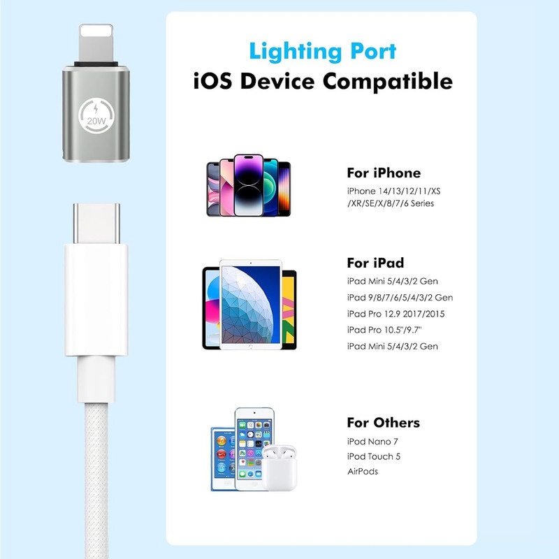 مبدل USB-C به لایتنینگ مدل Type-C to Lightning 20W