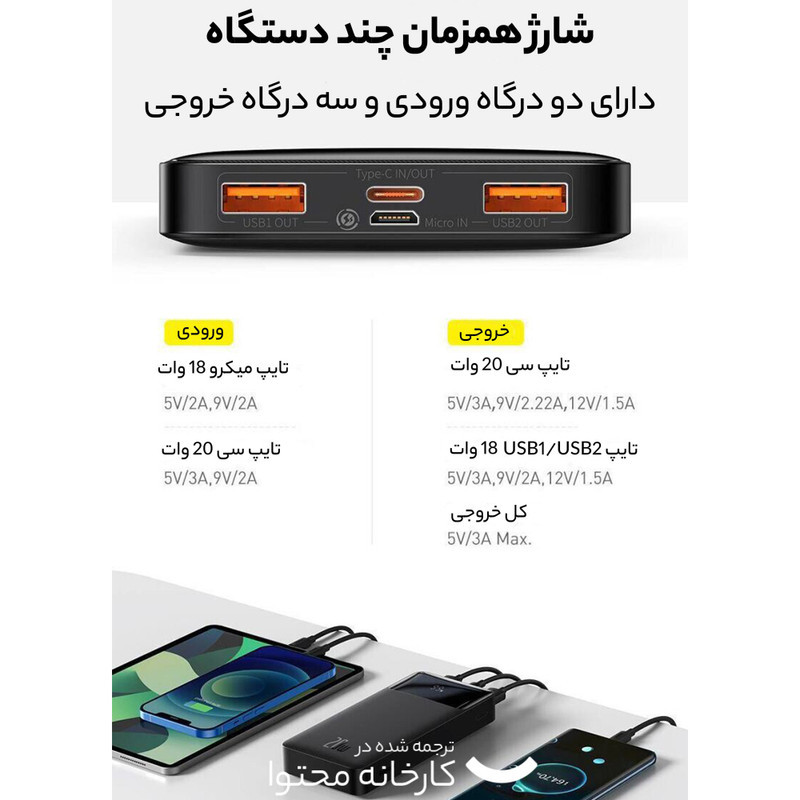 پاوربانک باسئوس مدل Bipow PPDML-20W ظرفیت 10000 میلی آمپر ساعت