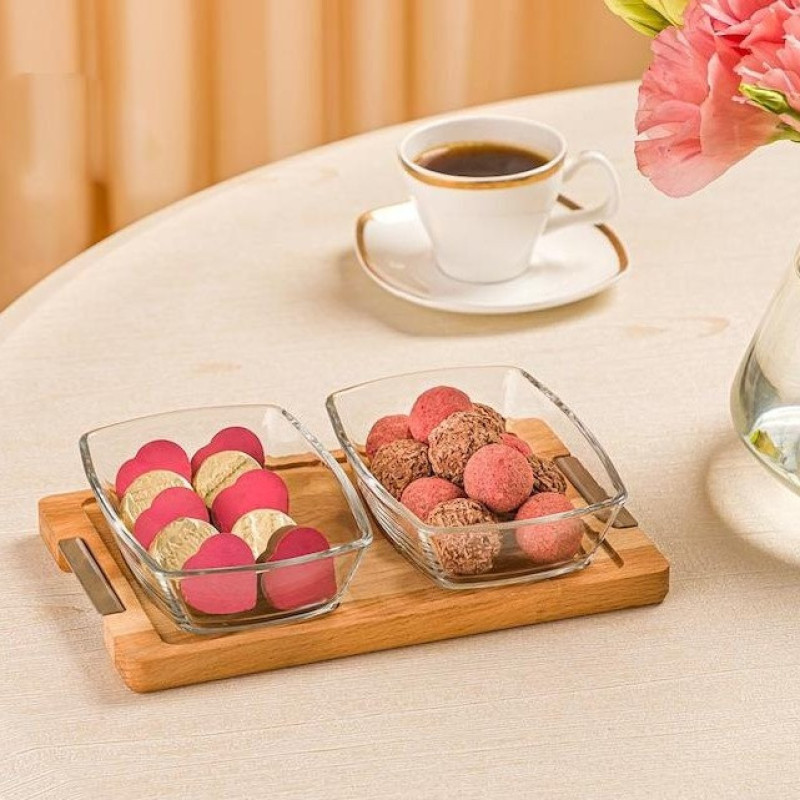 اردوخوری لیمون مدل پایه چوبی مجموعه 3 عددی