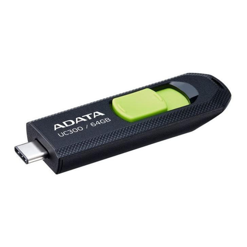 فلش مموری کشویی ای دیتا مدل UC300 ظرفیت 64 گیگابایت با رابط USB Type-C و استاندارد USB 3.2 Gen 1، سرعت انتقال داده تا 5 گیگابایت بر ثانیه، سازگار با لپ‌تاپ، گوشی، تبلت و تلویزیون، بدون نیاز به نصب درایور