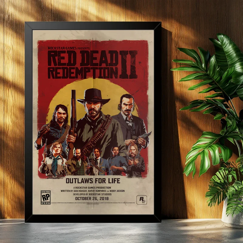 تابلو بکلیت طرح گیمینگ ردد red dead redemption 2 مدل B-po1956 فریم مشکی