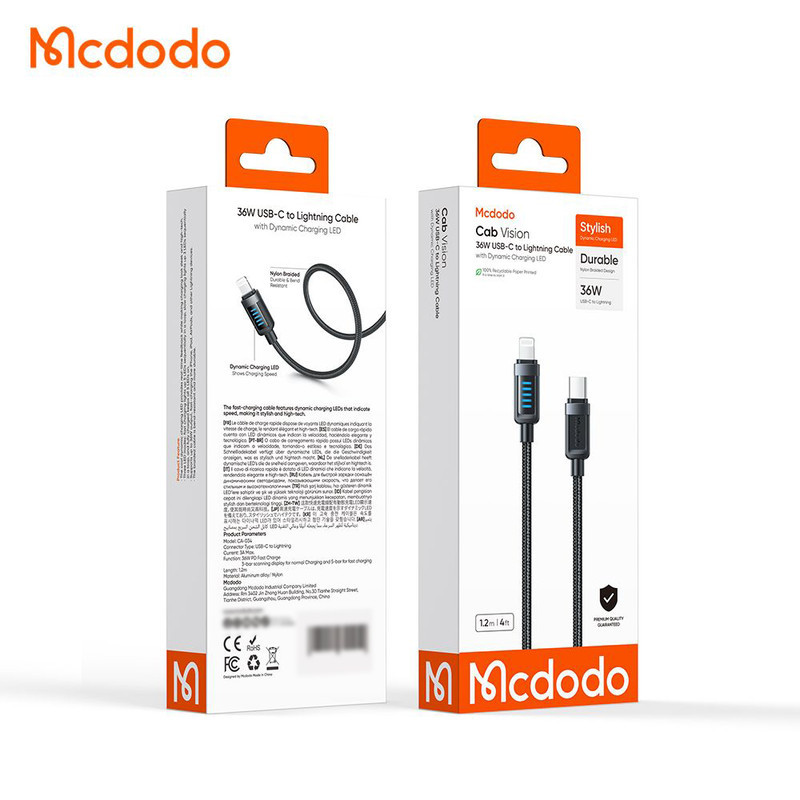 کابل تبدیل USB-C به لایتنینگ مک دودو مدل CA-034 طول 1.2 متر