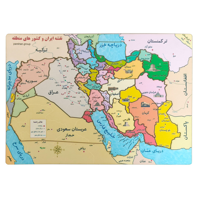پازل 37 تکه مدل جورچین چوبی طرح نقشه ایران کشورهای همسایه