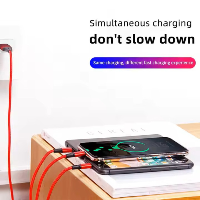 کابل تبدیل USB به micro USB  لایتنینگ  USB-C مدل best 3in1 طول 1.2 متر