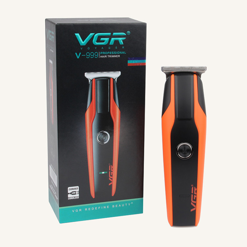 ماشین اصلاح موی سر و صورت وی جی آر مدل V-999 با تیغه استیل پیشرفته، اصلاح دقیق 0.01 میلی‌متر، استفاده خشک و مرطوب، باتری شارژی 90 دقیقه کارکرد و 4 شانه تنظیم طول