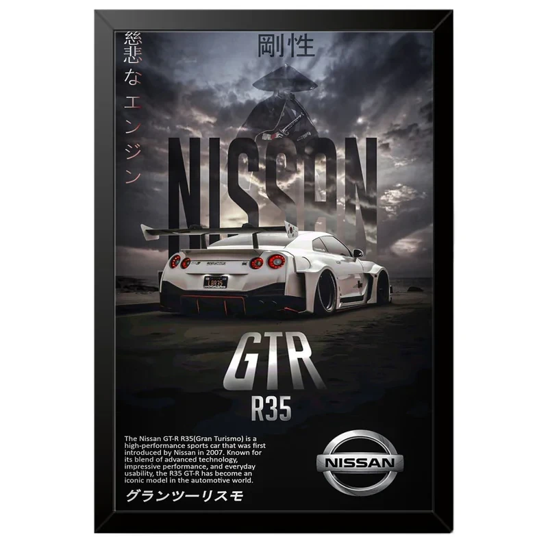 تابلو بکلیت طرح ماشین و خودرو نیسان جی تی ار NISSAN GTR R35 مدل B-po1996 فریم مشکی