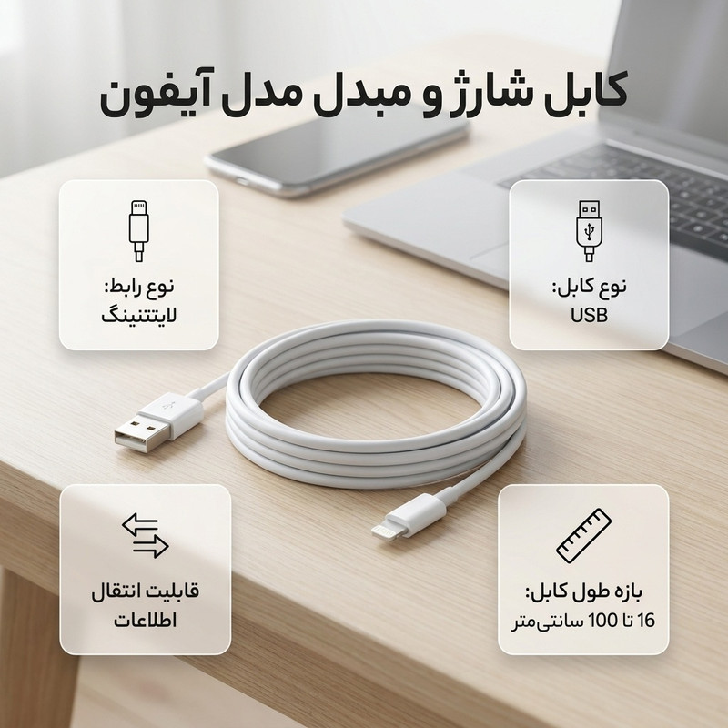 کابل USB به لایتنینگ مدل آیفون طول 1 متر