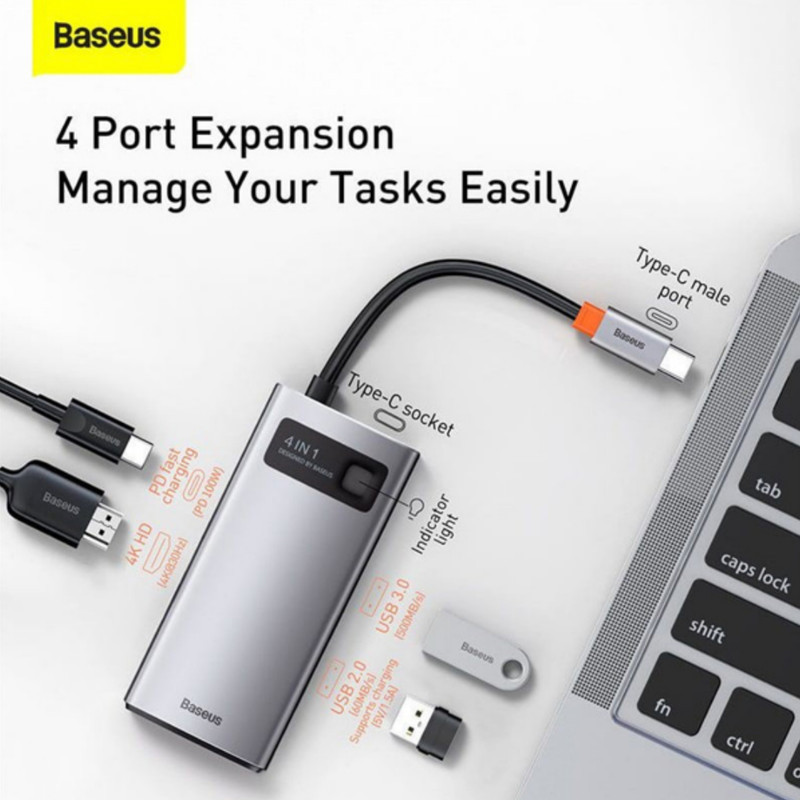 هاب 4 پورت USB-C باسئوس مدل Metal Gleam Series