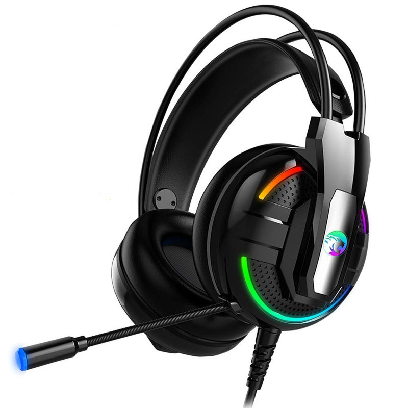 هدست گیمینگ مدل RGB-A18 بدون قابلیت نویز کنسلینگ، جک 3.5 میلی‌متری صدا، دارای میکروفون با قابلیت چرخش، کلید افزایش و کاهش صدا، چراغ LED