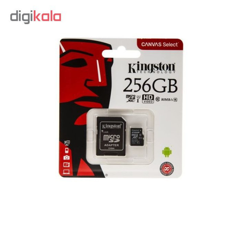 کارت حافظه microSDXC کینگستون مدل Canvas کلاس 10 استاندارد UHS-I U1 ظرفیت 256 گیگابایت 80MBps به همراه آداپتور SD