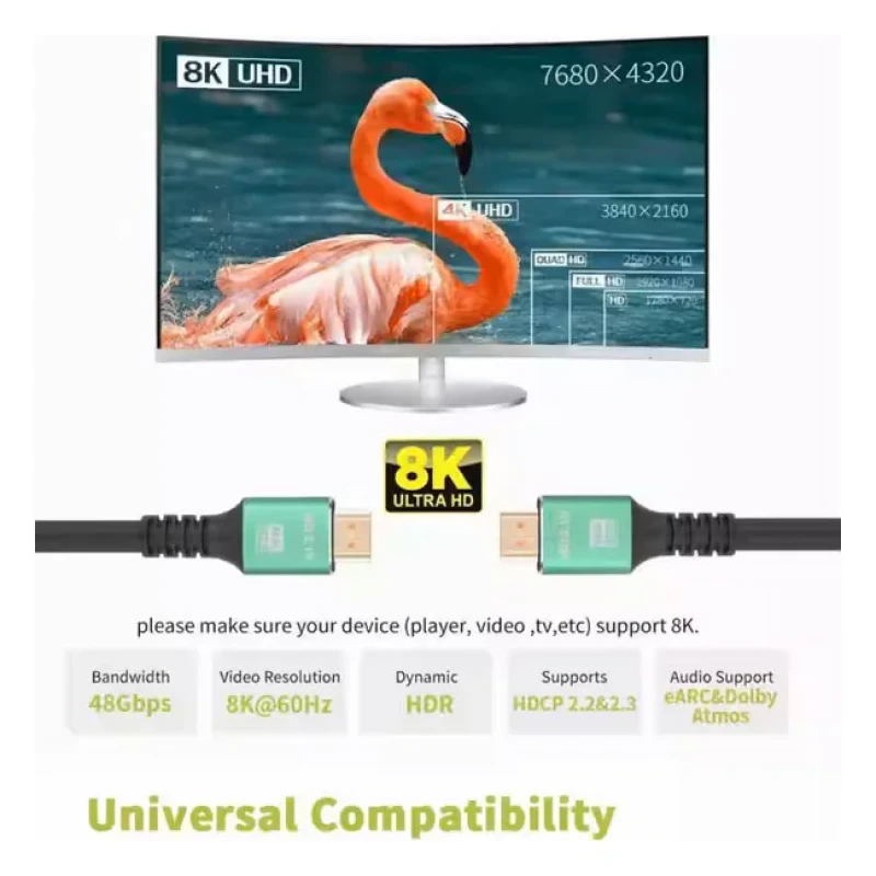 کابل HDMI مدل HD2.1V PREMIUM-8K طول 1.5 متر