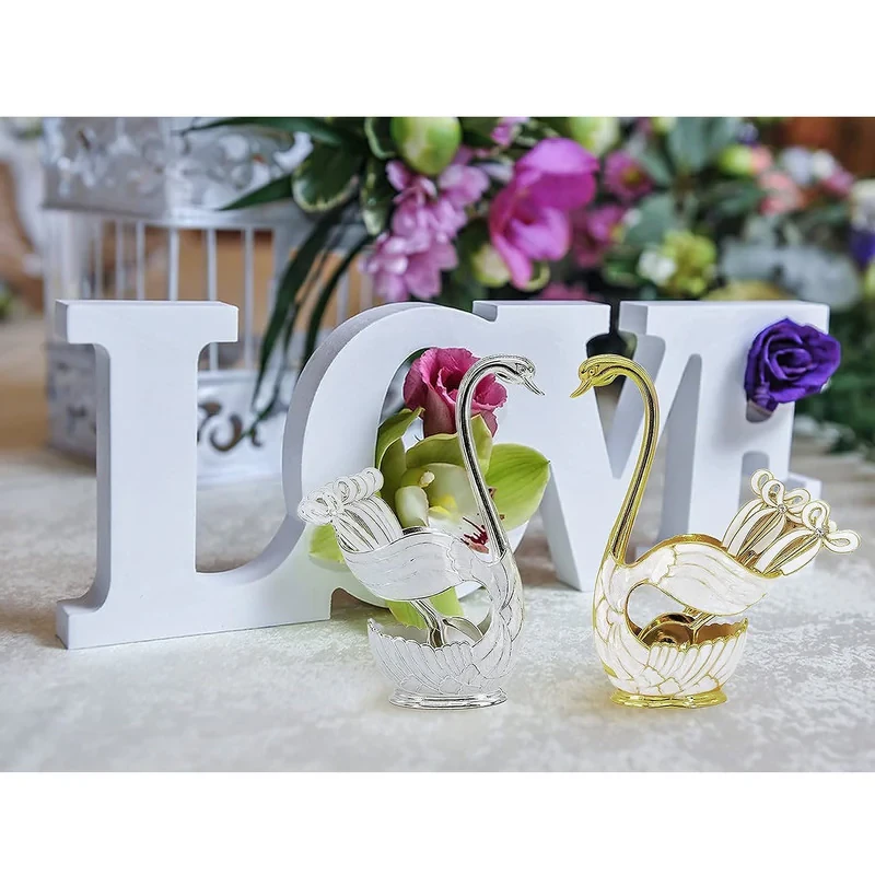 قاشق چای خوری مدل پاپیون پایه قو بسته 6 عددی به همراه جا قاشقی