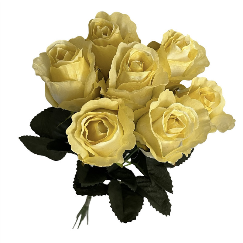 گل مصنوعی رز هلندی پارچه ای قابل شستشو، بسته 7 عددی، با طول شاخه 45 سانتی‌متر و عرض سرگل 5 سانتی‌متر