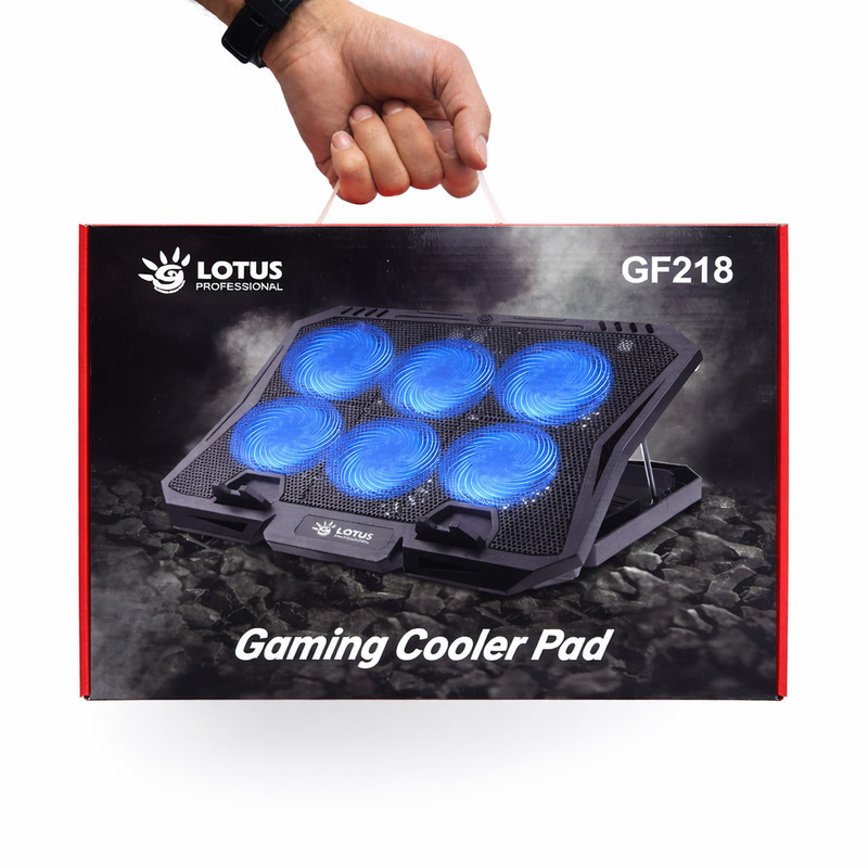 پایه خنک‌کننده لپ‌تاپ لوتوس مدل GF218-BLUE LIGHT دارای شش عدد فن مناسب برای لپ تاپ‌های 14 تا 16 اینچی