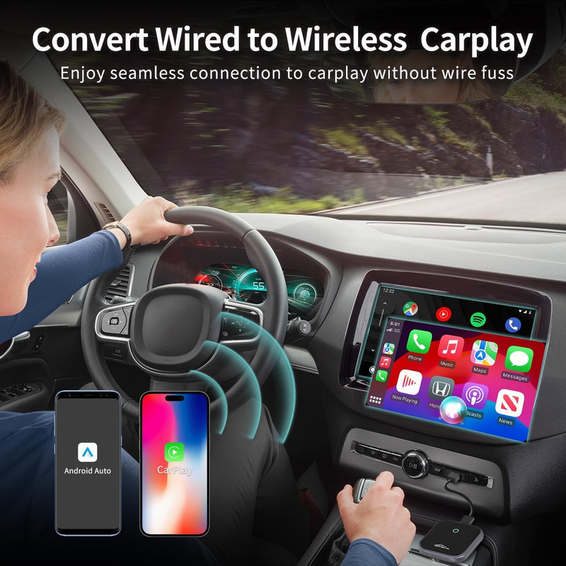 کارپلی و اندروید اتو مدل 2in1 wireless adapter به همراه کابل USB به USB-C و کابل USB-C