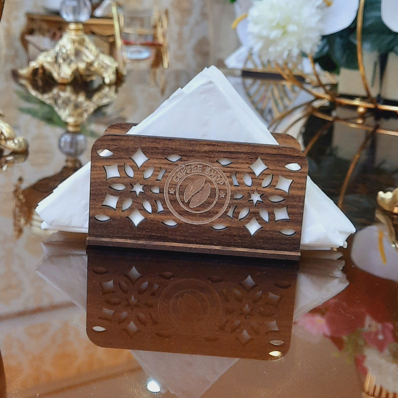 جای دستمال کاغذی تیکما مدل چوبی  کافی تایم کد KIT D4B بسته 2 عددی