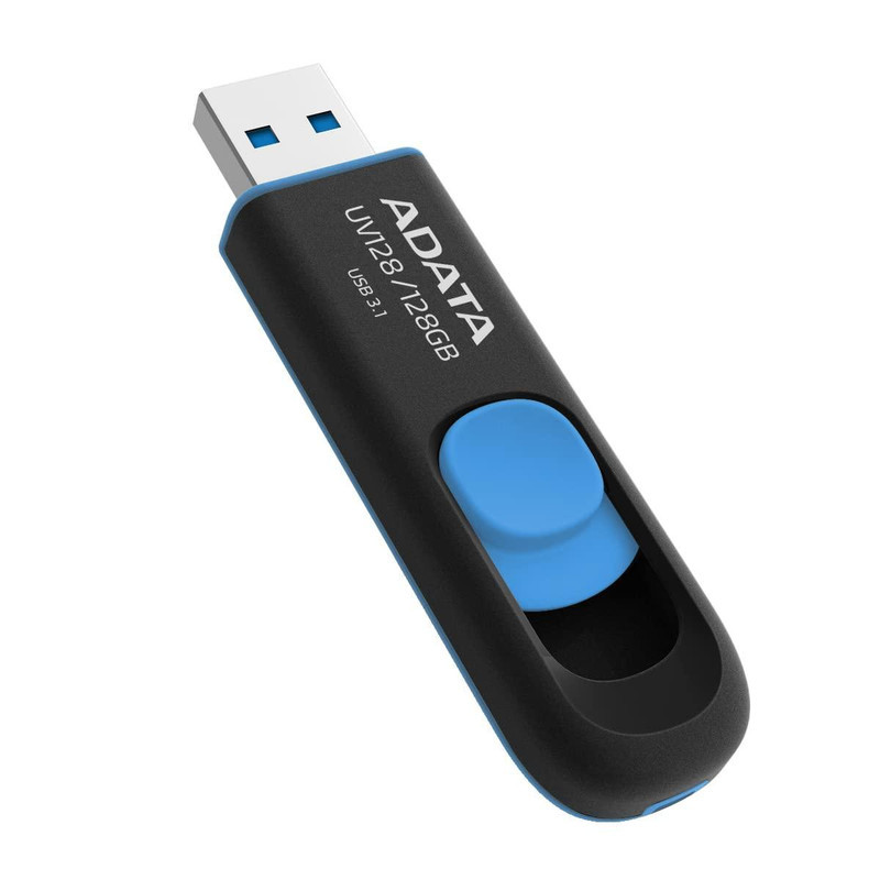 فلش مموری کشویی ای‌دیتا مدل DashDrive UV128 ظرفیت 128GB، رابط USB 3.0 با سرعت خواندن 90 و نوشتن 40 مگابایت بر ثانیه، طراحی بدون درپوش و بدنه مات ضدخش و گردوغبار