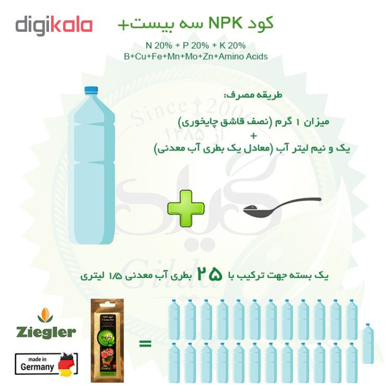 کود کامل NPK سه بیست گیلدا کد 20-20-20 وزن 25 گرم