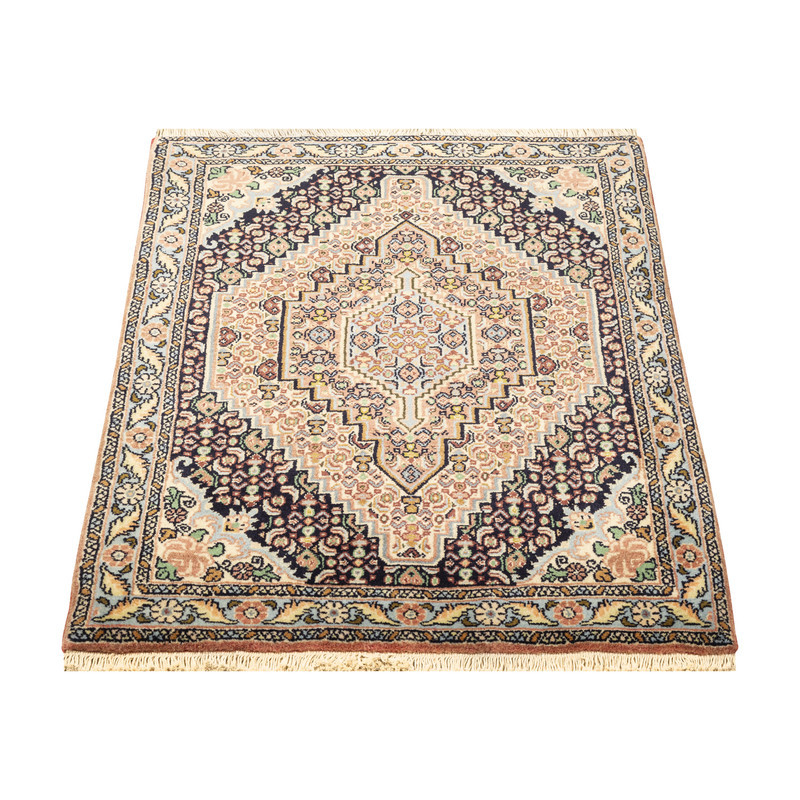 فرش دستبافت نیم متری طرح سنندج کد 45P997 زمینه کرم قهوه ای