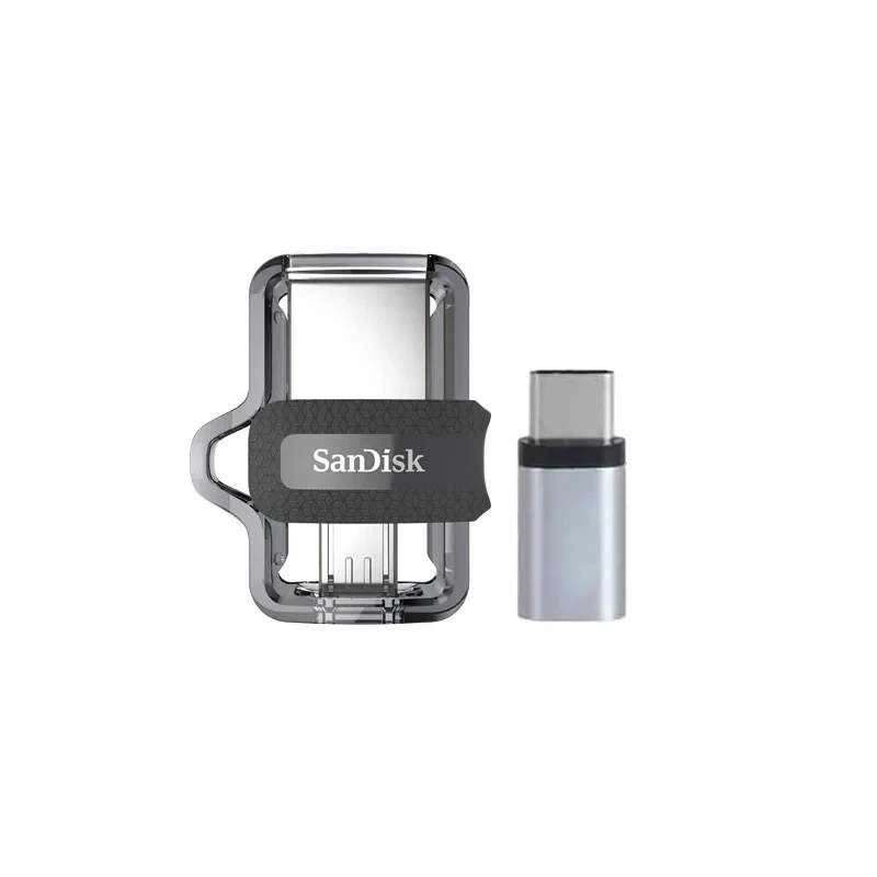 فلش مموری سن دیسک مدل Ultra Dual Drive m3.0 ظرفیت 64 گیگابایت با دو رابط USB Type-A و USB Type-C، سرعت انتقال 130 مگابایت بر ثانیه، استاندارد USB 3.2 Gen1، مناسب انتقال سریع و ایمن فایل بین دستگاه‌های هوشمند
