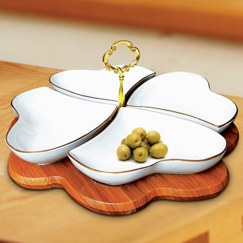 اردوخوری لمونژ طرح قلب، چینی با پایه چوبی، مناسب شستشو با ماشین ظرفشویی، کد 135