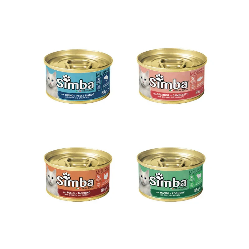 کنسرو غذای گربه بالغ مونژه مدل Simba Cat Mousse طعم میکس وزن 85 گرم دسته 4 عددی