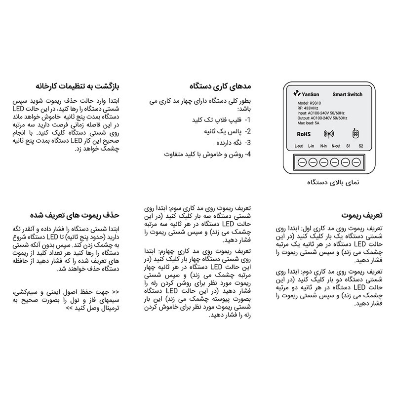 سوئیچ ریموتی هوشمند یانسون مدل تک کانال کد 433 مجموعه هشت عددی به همراه ریموت