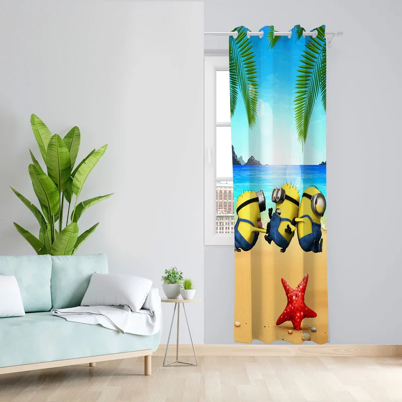 پرده مدل اتاق کودک مخمل پانچی طرح مینیون ها کد 4526 سایز 140x280 سانتی متر