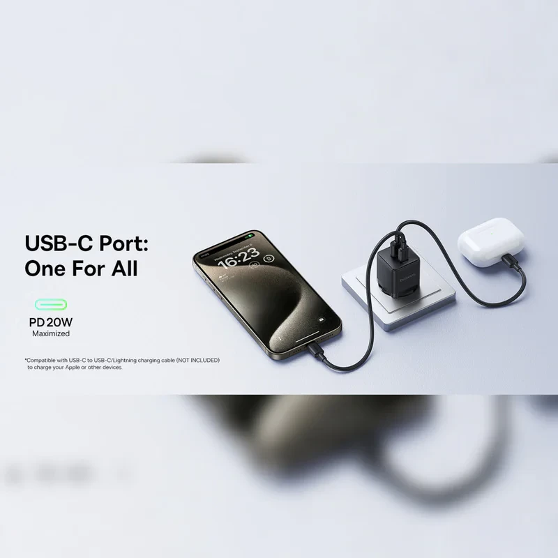 شارژر دیواری 20 وات بیسوس مدل 20W Palm به همراه کابل USB-C