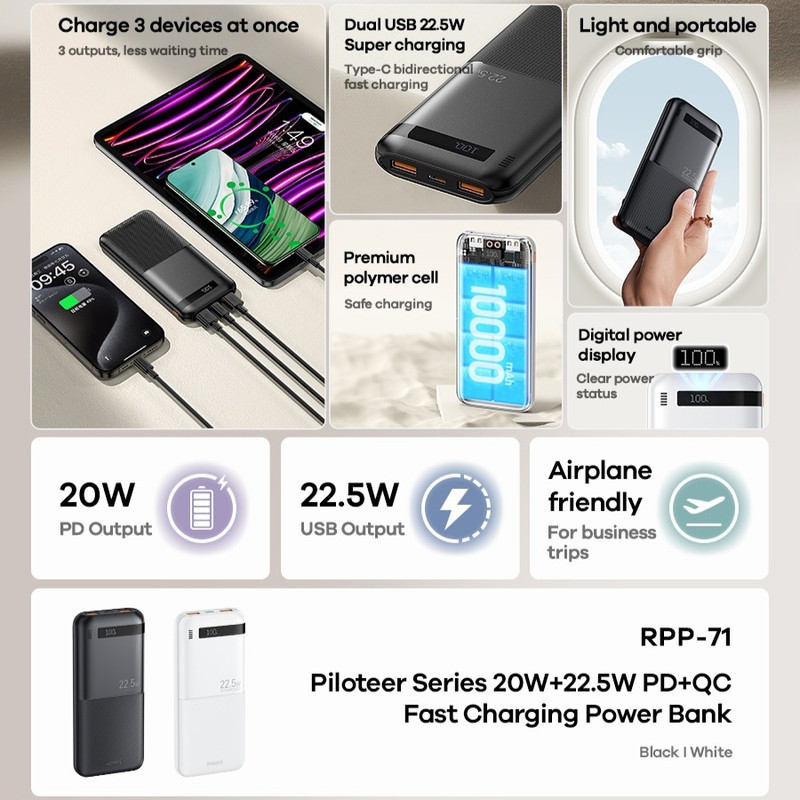 پاوربانک ریمکس مدل RPP-71 ظرفیت 10000 میلی آمپر ساعت