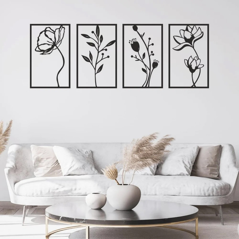 دیوارکوب مدل چوبی گل کد T33 مجموعه چهار عددی