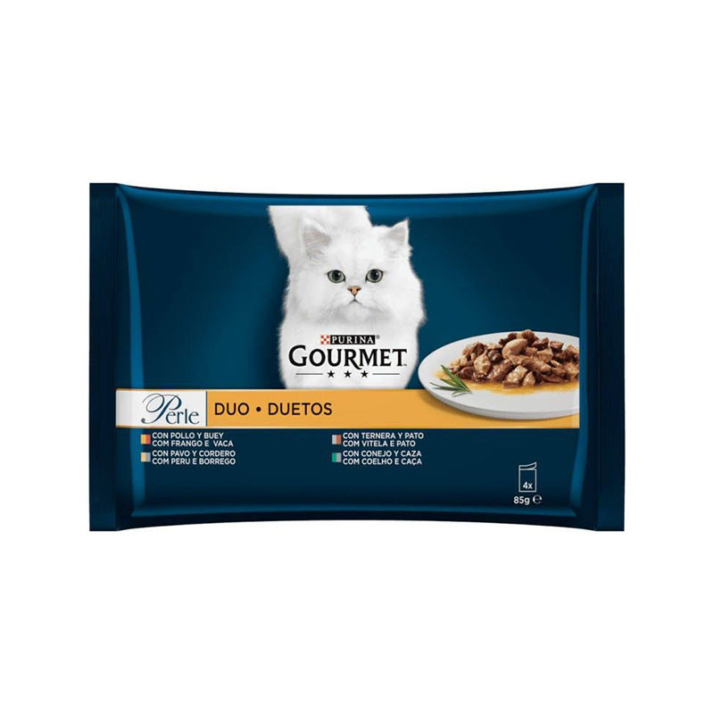 پوچ گربه بالغ گورمت مدل Perle Duetos Carnes Delicadas Multipack وزن 85 گرم بسته 4 عددی