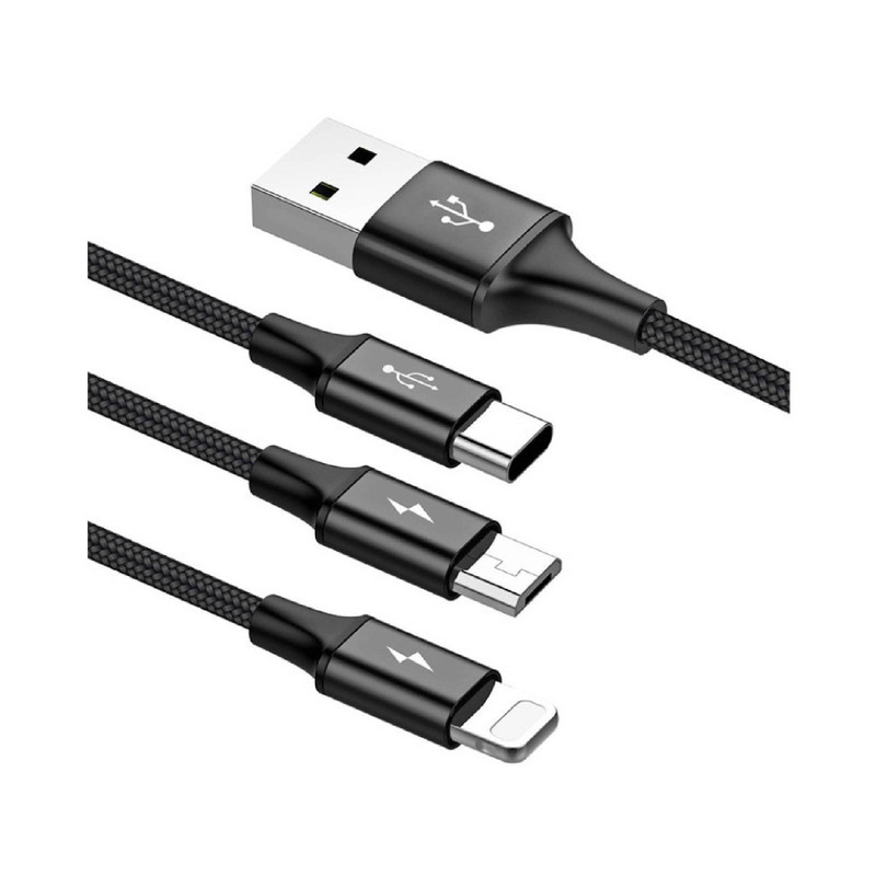کابل تبدیل USB به لایتنینگUSB-CmicroUSB باسئوس مدل Star Speed طول 1.2 متر