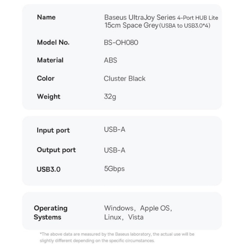 هاب 4 پورت USB 3.0 باسئوس مدل BS-OH080 15cm