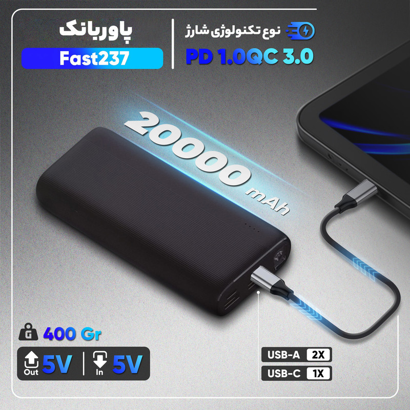 پاوربانک 22.5 وات مدل Fast273 ظرفیت 20000 میلی آمپر ساعت