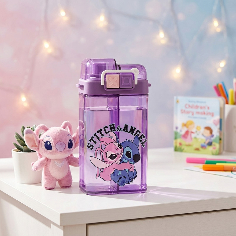 قمقمه کودک مدل کتابی دومخزنه طرح استیچ و آنجل Stitch & Angel گنجایش 0.5 لیتر