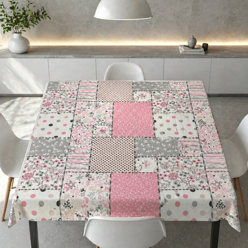 سفره 6 نفره مدل TCA090203 طرح چهارخانه سایز ۱۴۰×۱۰۰ سانتیمتر