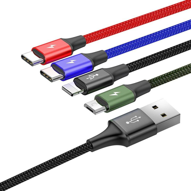 کابل تبدیل USB به لایتنینگ microUSB USB-C باسئوس مدل CA1T4-B01 طول 1.2 متر