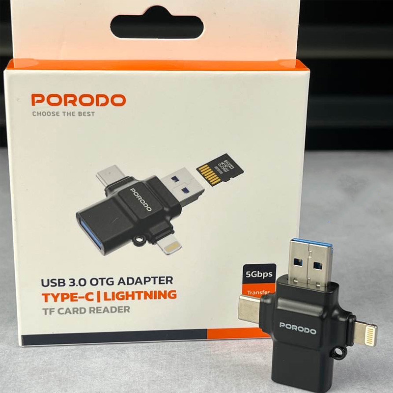 مبدل USB 3.0 OTG به Type C  USB 2.0  لایتنینگ کارت‌خوان TF پرودو مدل PD-ETK09