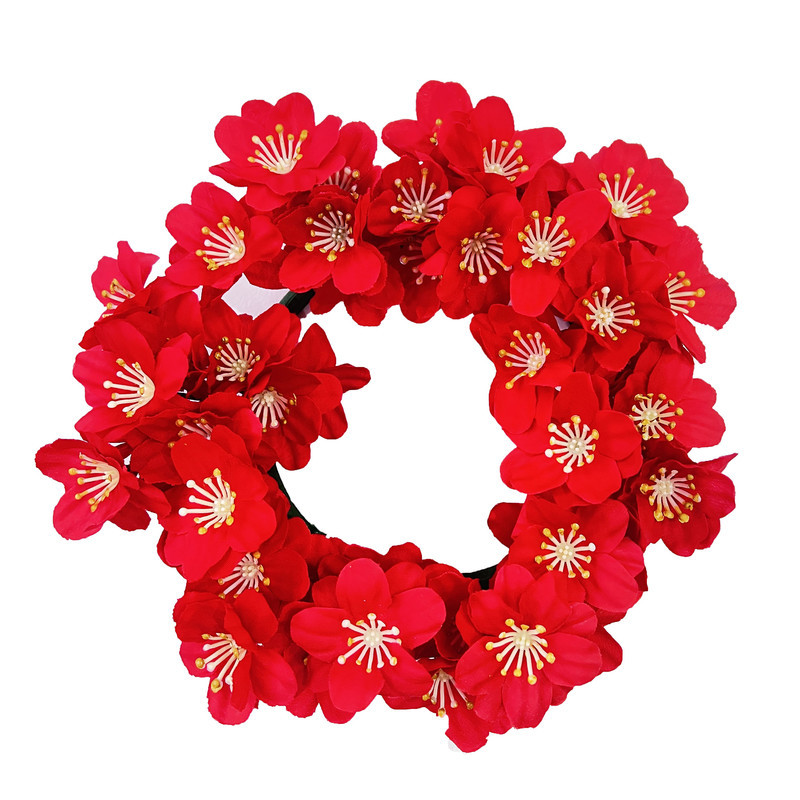 حلقه گل مصنوعی طرح شکوفه بهار، مناسب دکوراسیون دیواری و رومیزی با ابعاد 25×25×5 سانتی‌متر و وزن 1001 گرم