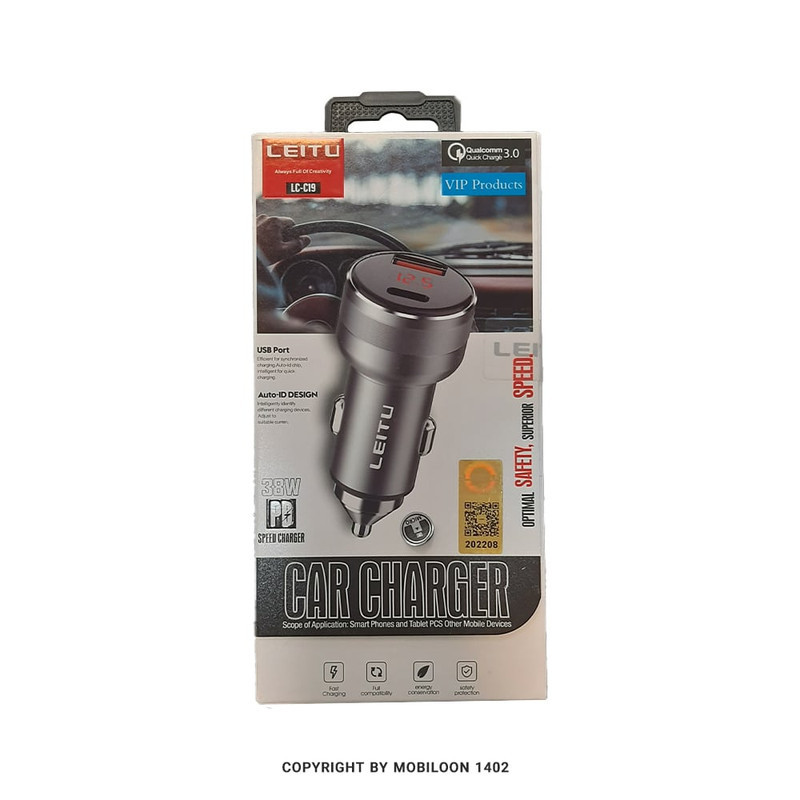 شارژر فندکی 38 وات لیتو مدل LC-C19 به همراه کابل لایتنینگ