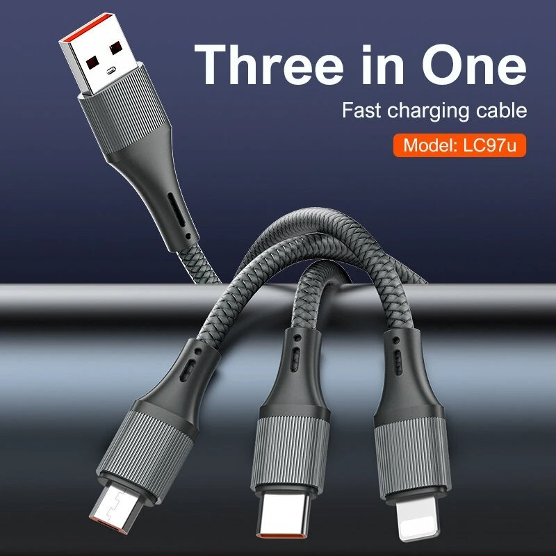 کابل تبدیل USB به USB-C  microUSB  لایتنینگ الدینیو مدل 3IN1 LC97u طول 1.2 متر