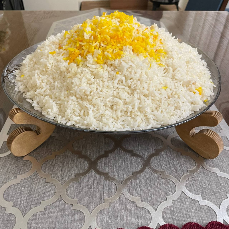 دیس برنج پایه دار مدل سولو کد 2، سرو شیشه‌ای با پایه پلی وود، مناسب شستشو با دست و ماشین ظرفشویی