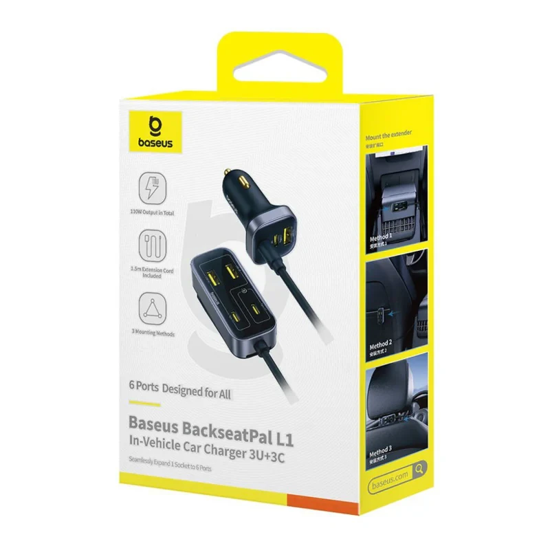 شارژر فندکی 110 وات 6 پورت بیسوس مدل BackseatPal L1