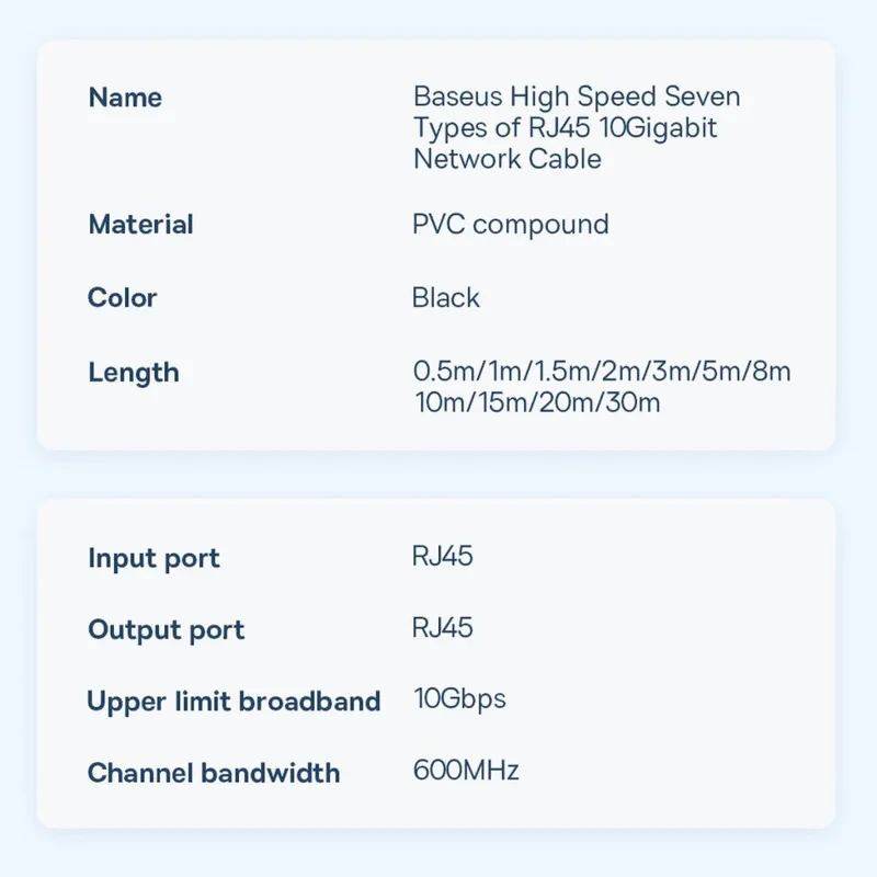 کابل شبکه Cat7 باسئوس مدل HIGH SPEED SEVEN TYPES 10GIGABIT