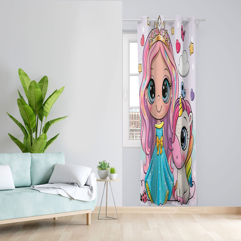 پرده مدل اتاق کودک مخمل پانچی طرح دخترانه کد 2314 سایز 140x280 سانتی متر