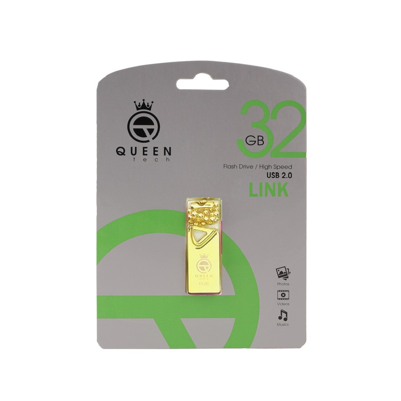 فلش مموری 32 گیگابایت کوئین تک مدل GLINK با رابط USB 2.0، طراحی بند انگشتی فلزی، سازگار با گوشی، تبلت، کامپیوتر و تلویزیون، سرعت انتقال 30 مگابایت بر ثانیه